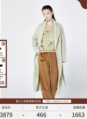 EXCEPTION例外女装春秋纯羊毛气质毛呢外套简约宽松系带呢子大衣