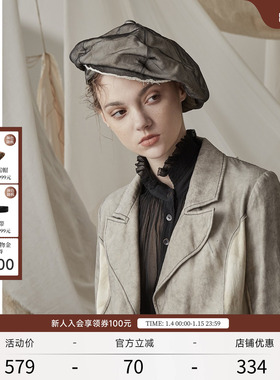 【设计师合作款】EXCEPTION例外女装扎染工艺时尚百搭黑色贝雷帽