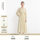 连衣裙 V领收腰显瘦七分袖 EXCEPTION例外女装 苎麻混纺长裙优雅时尚