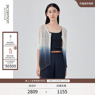 春夏款 开衫 毛针织衫 短袖 女 亚麻吊染镂空五分袖 EXCEPTION例外女装