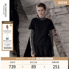 EXCEPTION例外女装春秋宽松简约交错拼缝设计圆领百搭纯棉短袖T恤