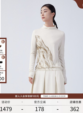 EXCEPTION例外女装秋冬款丝光羊毛保暖印花图案新中式修身长袖T恤