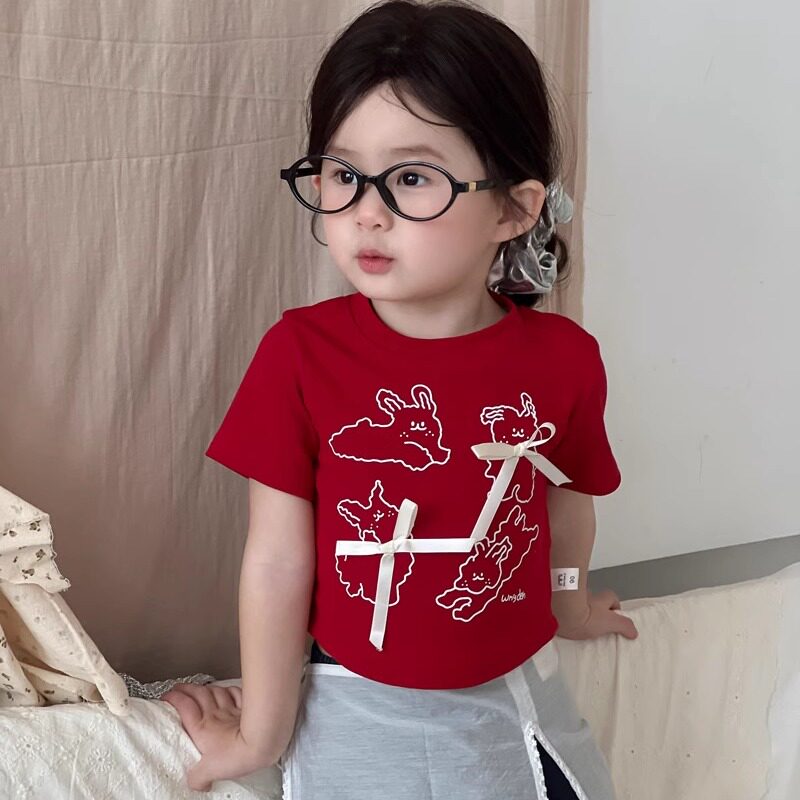 女童夏季卡通可爱蝴蝶结T恤
