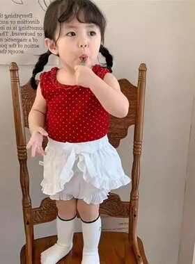 女童红色波点背心夏装新款儿童花边无袖上衣小女孩韩系吊带衫童装