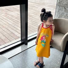 夏季2025新款女童美人鱼吊带连衣裙儿童宝宝黄色背心薄款度假裙子