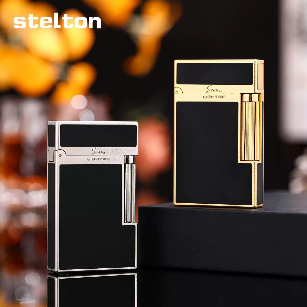 stelton斯特腾朗声充气打火机黄铜侧滑砂轮教父磨砂高端个性礼物
