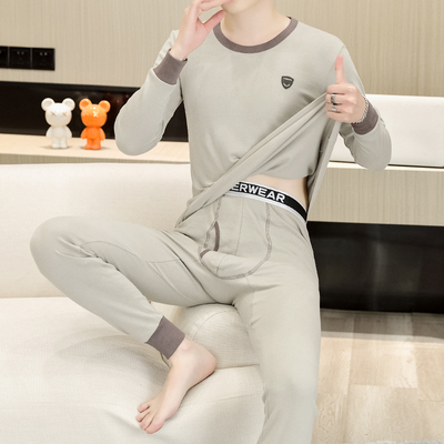 纯棉秋衣秋裤男款青少年初中学生内穿打底衫全棉男士保暖内衣套装