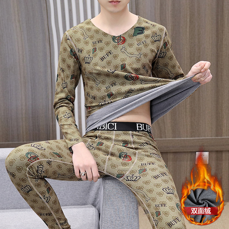 奥勃秋冬季男士德绒保暖内衣套装