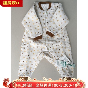 新生儿宝宝加厚秋冬季 婴儿纱布夹棉分腿睡袋 防踢被 全棉时代 3折