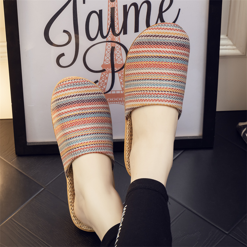 日本秋冬日式亚麻拖鞋高档棉麻居家静音软平底男女情侣包头凉拖新