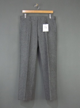 日本产库存 秋冬灰色羊毛七分裤 冬季修身喇叭中低腰男式西裤 W78