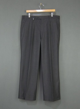 日本产 羊毛纯灰色直筒宽松长裤 单褶皱商务休闲大码男式西裤 W92