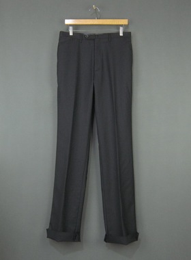 中国产放置品 藏蓝色羊毛修身长裤 无褶绅士休闲潮流男式西裤 W78