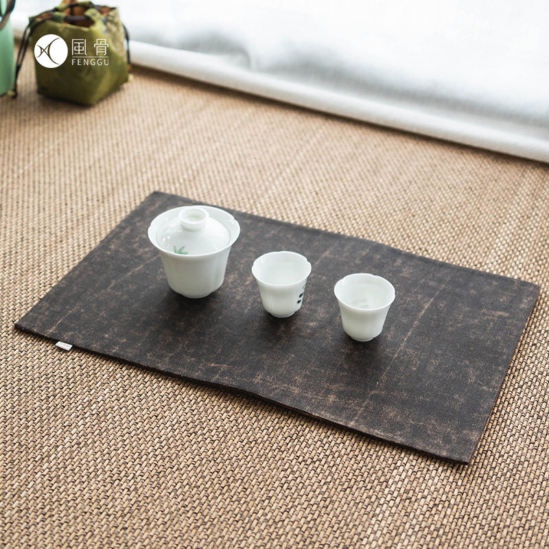 风骨定制香云纱正品老料茶席 非遗传统薯莨绸功夫茶桌布 双面可用