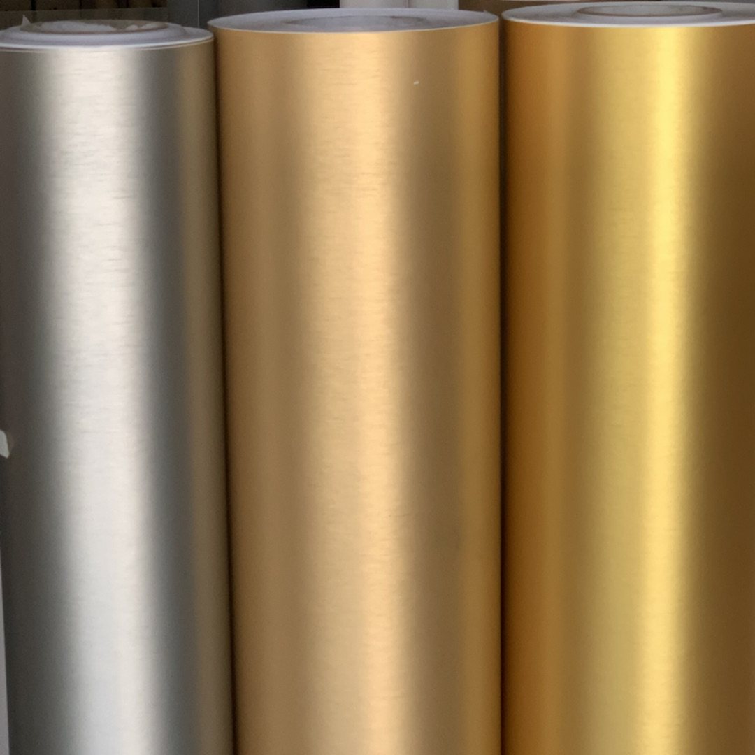 特厚带导气槽金银拉丝装饰贴膜pvc波音软片酒店翻新展柜会展贴纸