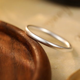 S925银古法经典磨砂素圈戒指纯银极简实心闭口情侣指环男女叠戴