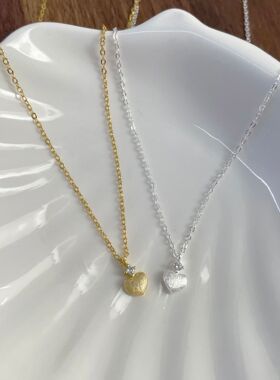 S925银拉丝爱心锁骨链镶碎钻