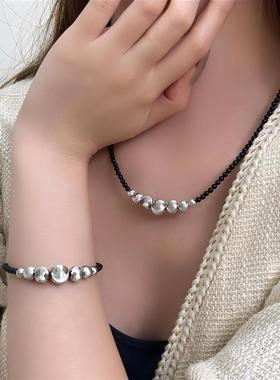 未晚纯银女几何图形项链手链套装