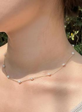 原创高级感珍珠纯银项链女学生气质米珠银链锁骨链轻奢送女友礼物