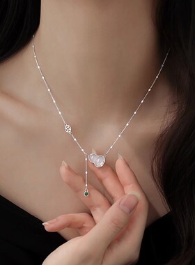 S925银白玉髓葫芦锁骨链不掉色