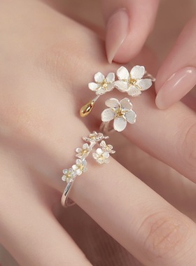 未晚女纯银新中式立体鸢尾花戒指