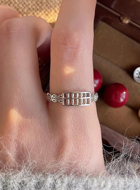 S925纯银铜钱如意算盘戒指女个性招财钱从四面八方来食指戒老钱风