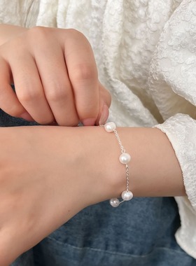 仙女气质S925纯银天然珍珠手链女显手白精致转运珠链条手串6834G