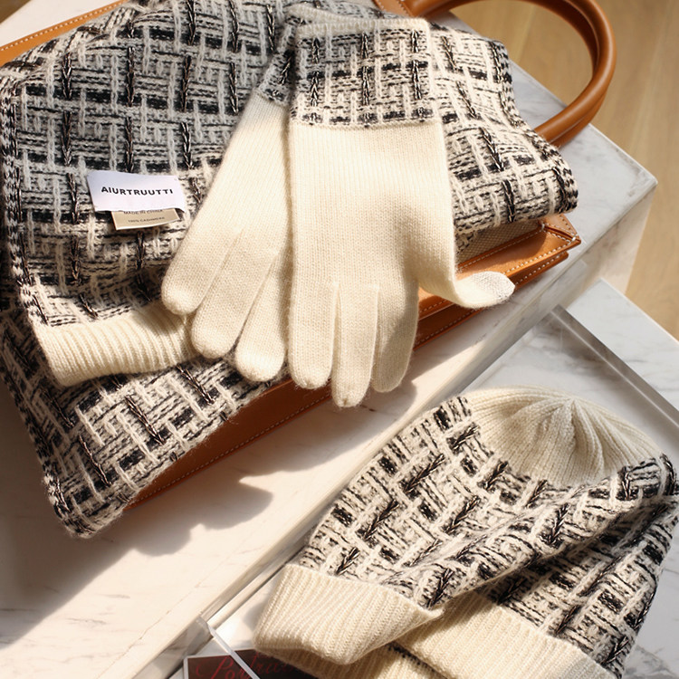 意式高定香风纯羊绒围巾帽子手套