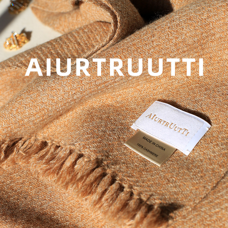 AiurtRuutti意式纯山羊绒定纺混纱 印象派人字纹围巾男女情侣同款