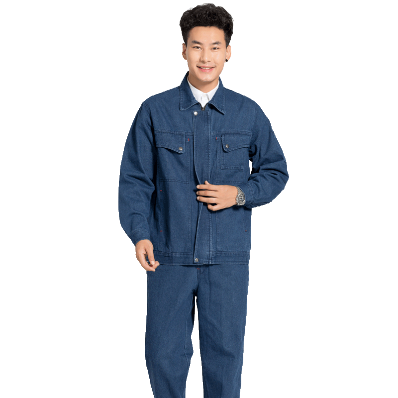 多口袋拉链牛仔工作服套装电焊工装男女劳保服加厚工厂工作服