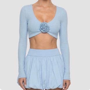 欧美秋冬新款时尚运动瑜伽长袖紧身送气立体花专业健身衣女背心