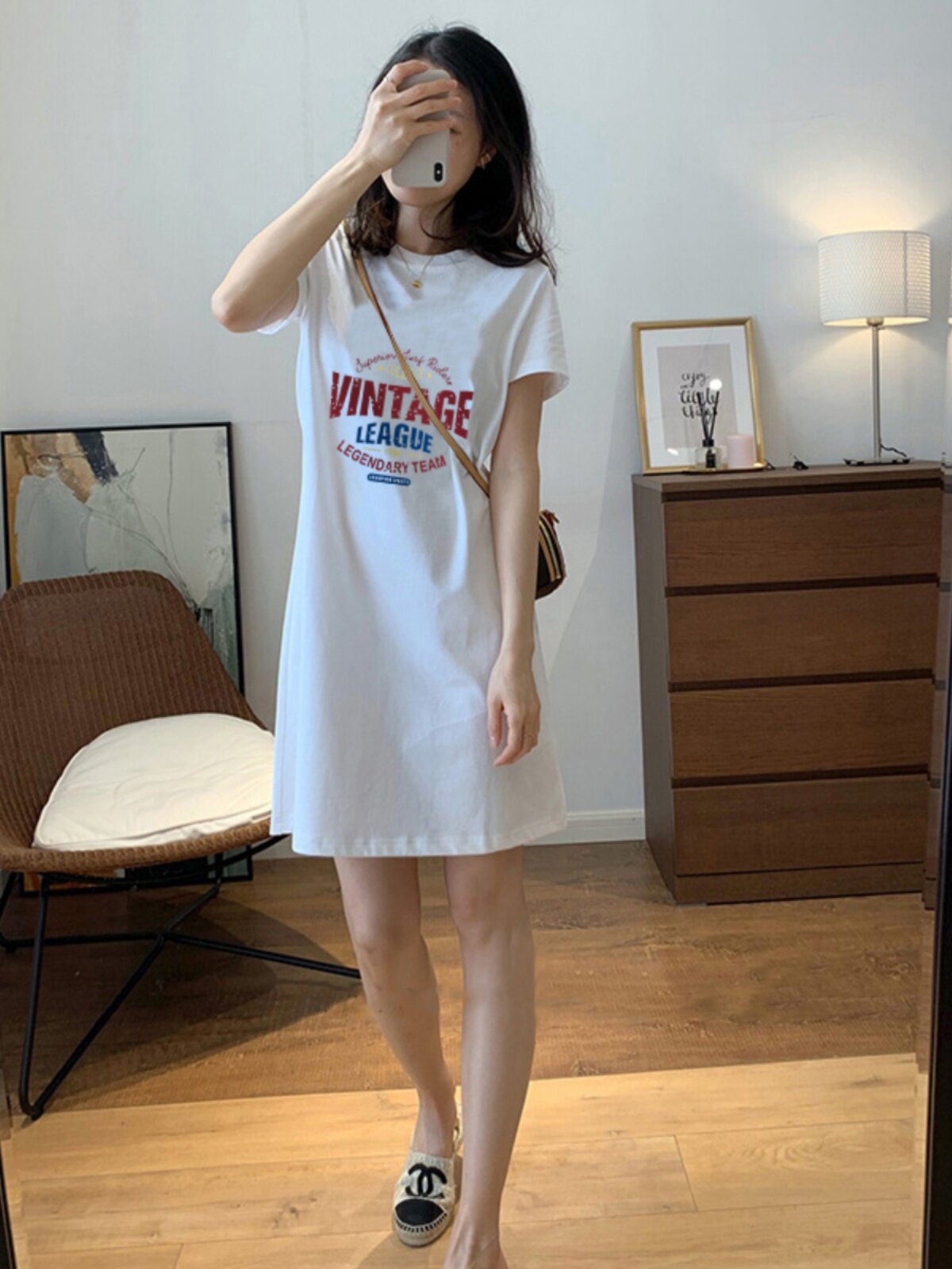 White Vintage Cotton T-Shirt Dress for Women – Plus Size Summer Dress, Short Sleeve, Mid-Length, 2026 New