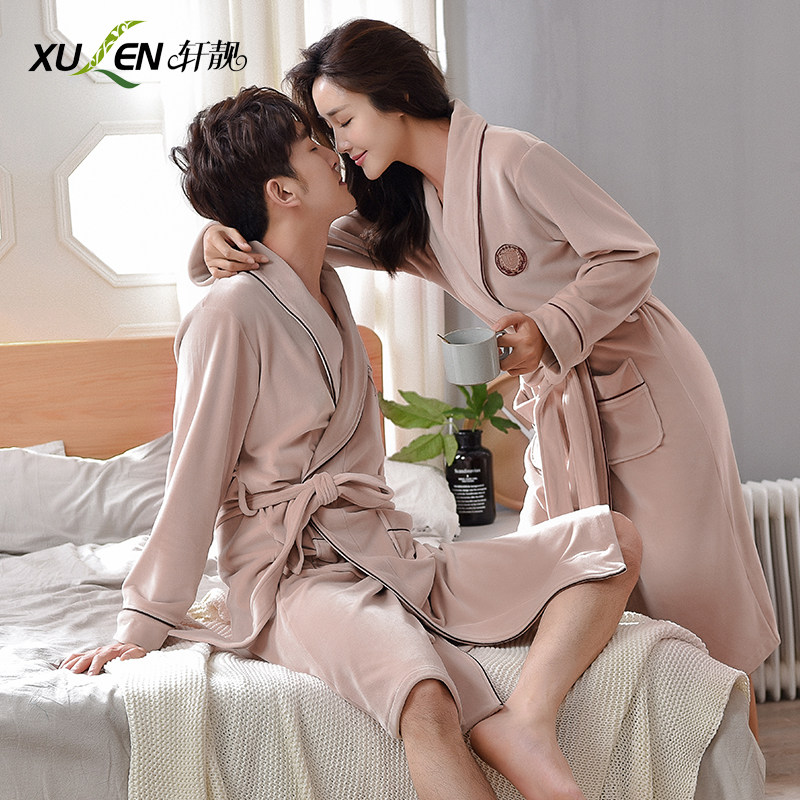 海岛绒情侣睡衣秋冬加厚长款睡袍女冬珊瑚绒薄款大码男士保暖浴袍