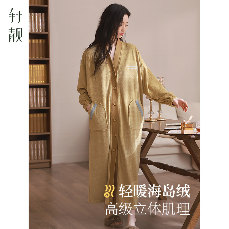 轩靓睡袍女冬季加绒加厚珊瑚绒