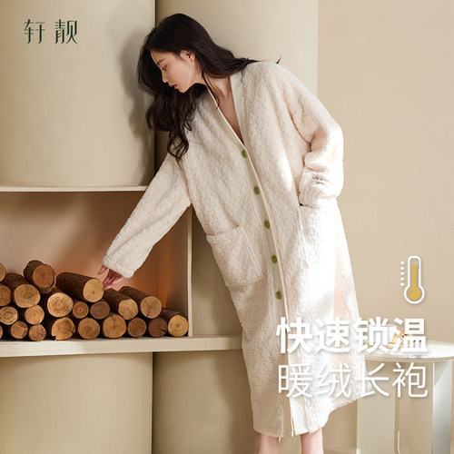 轩靓冬季法兰绒女士睡袍加绒加厚