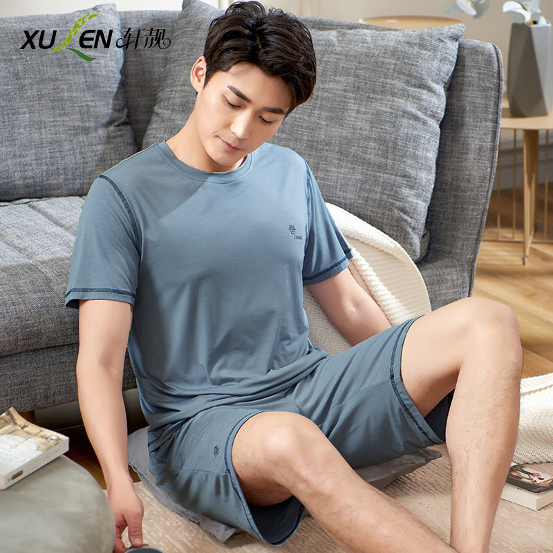 凉感睡衣男夏天薄款莫代尔短袖短裤夏季可出门青年男士套头家居服