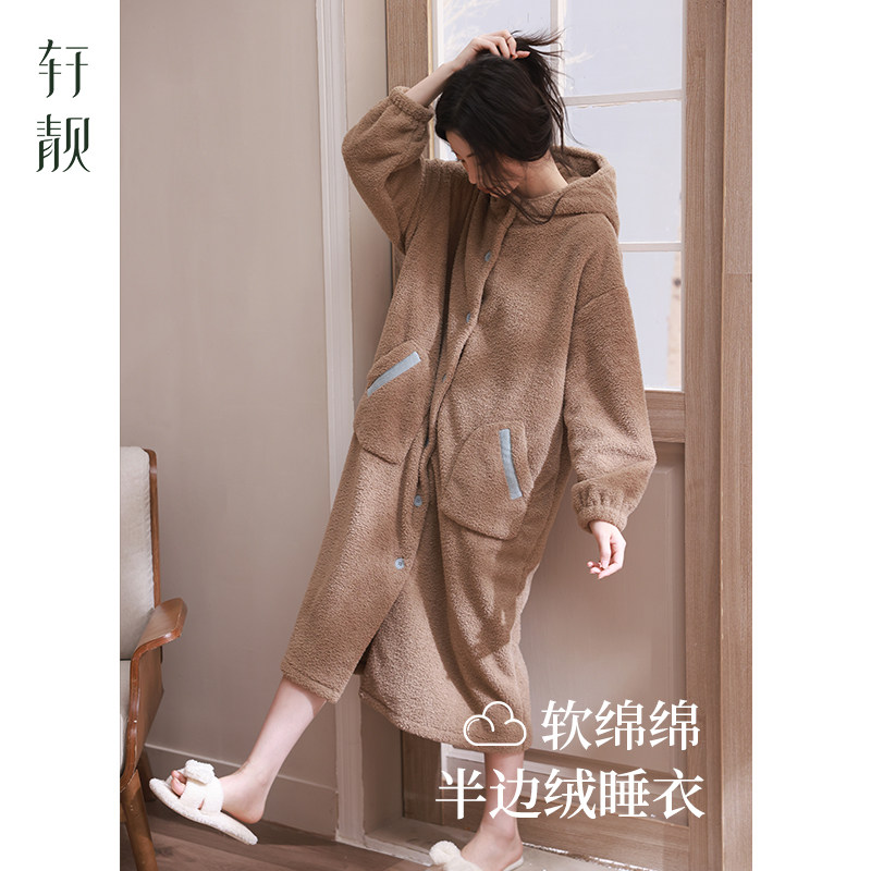 轩靓半边绒连帽睡袍女秋冬加绒加厚保暖珊瑚绒睡裙睡衣浴袍家居服,女士内衣/男士内衣/家居服,睡袍/浴袍,淘宝优惠券,粉丝福利购,淘宝优惠卷