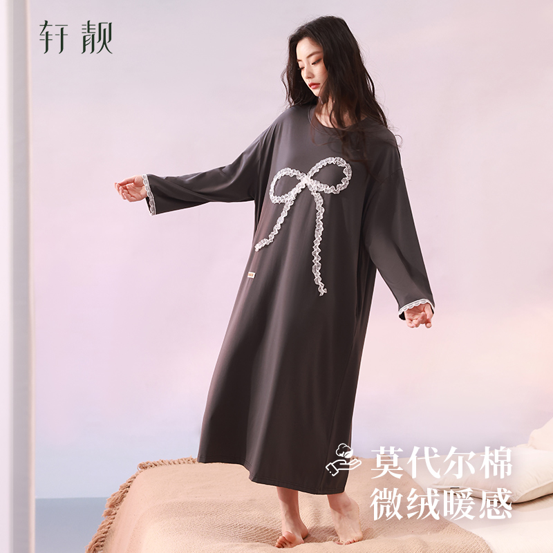 轩靓睡裙女春秋莫代尔棉长袖