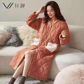 三层夹棉睡衣冬天家居服女保暖珊瑚绒长款 睡袍女士冬季 加绒加厚款