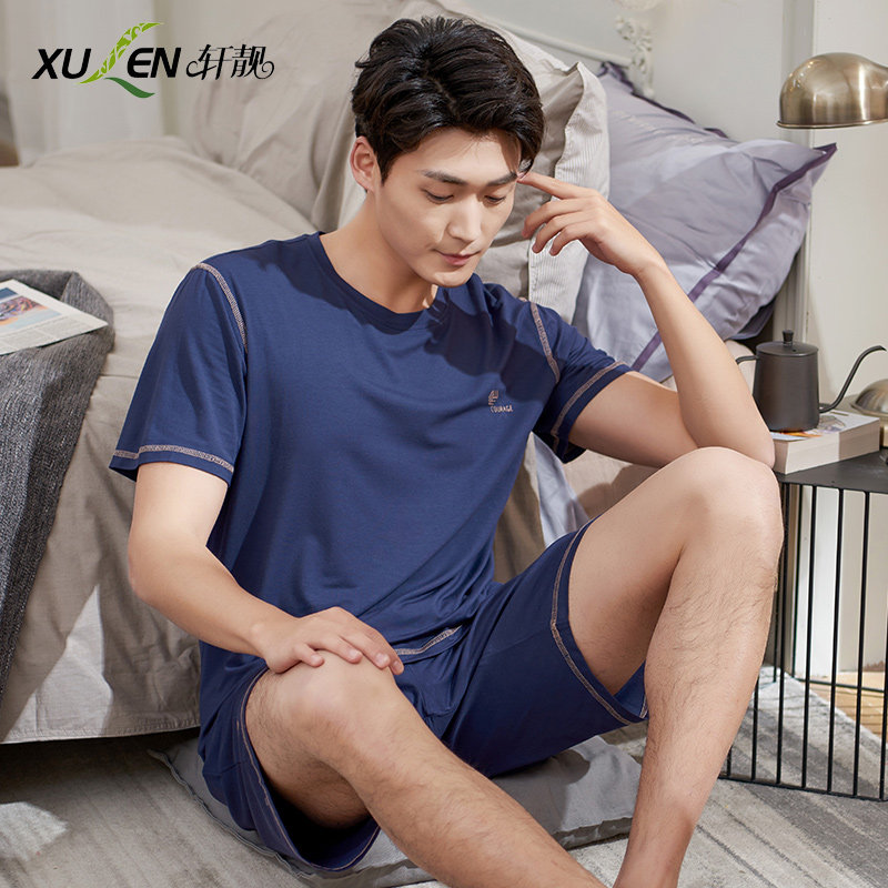 睡衣男夏季薄款莫代尔短袖短裤男士大码冰丝感家居服青年夏天套装