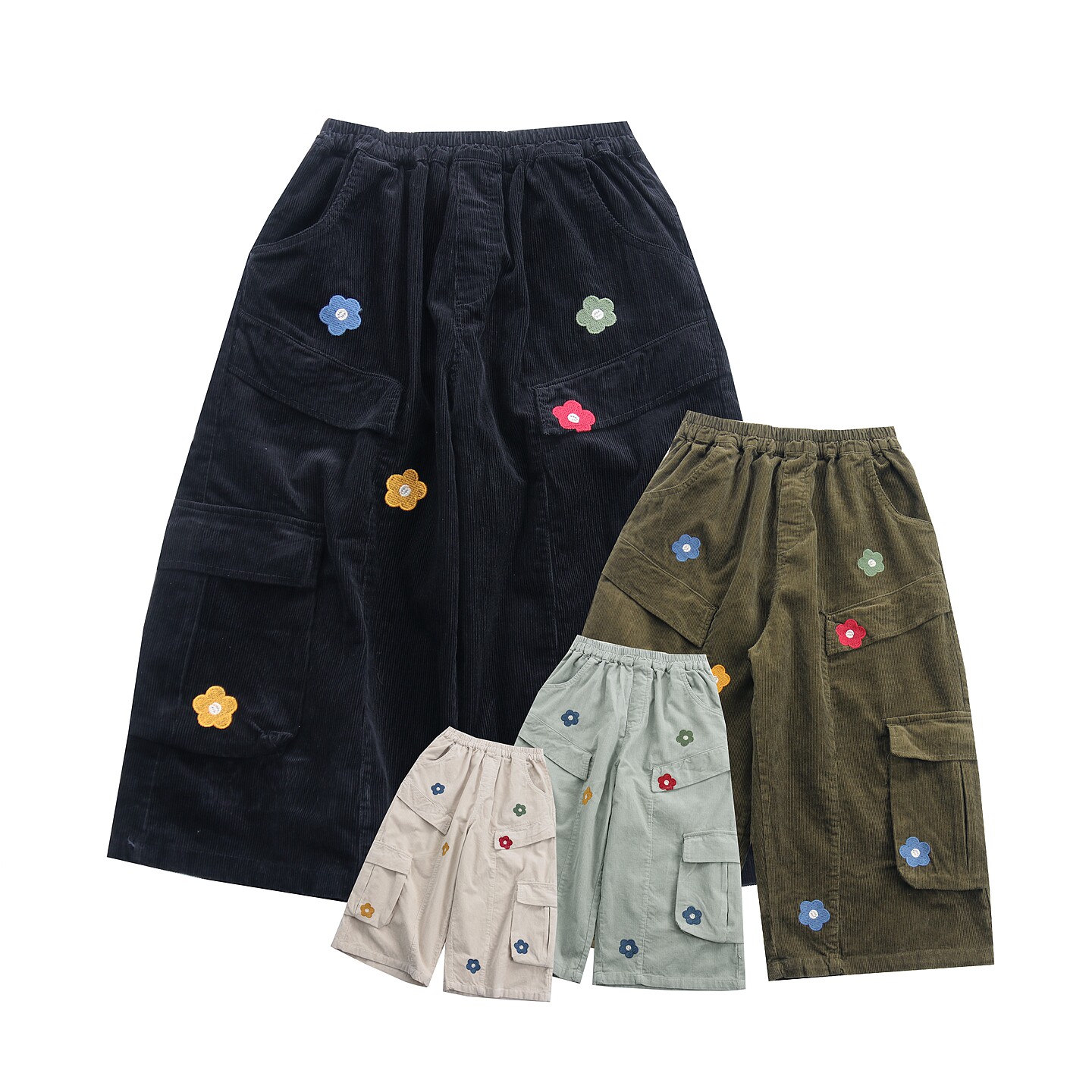 美式复古刺绣花朵减龄灯芯绒工装裤女宽松休闲多口袋全棉阔腿裤,女装/女士精品,时尚工装裤,淘宝优惠券,粉丝福利购,淘宝优惠卷