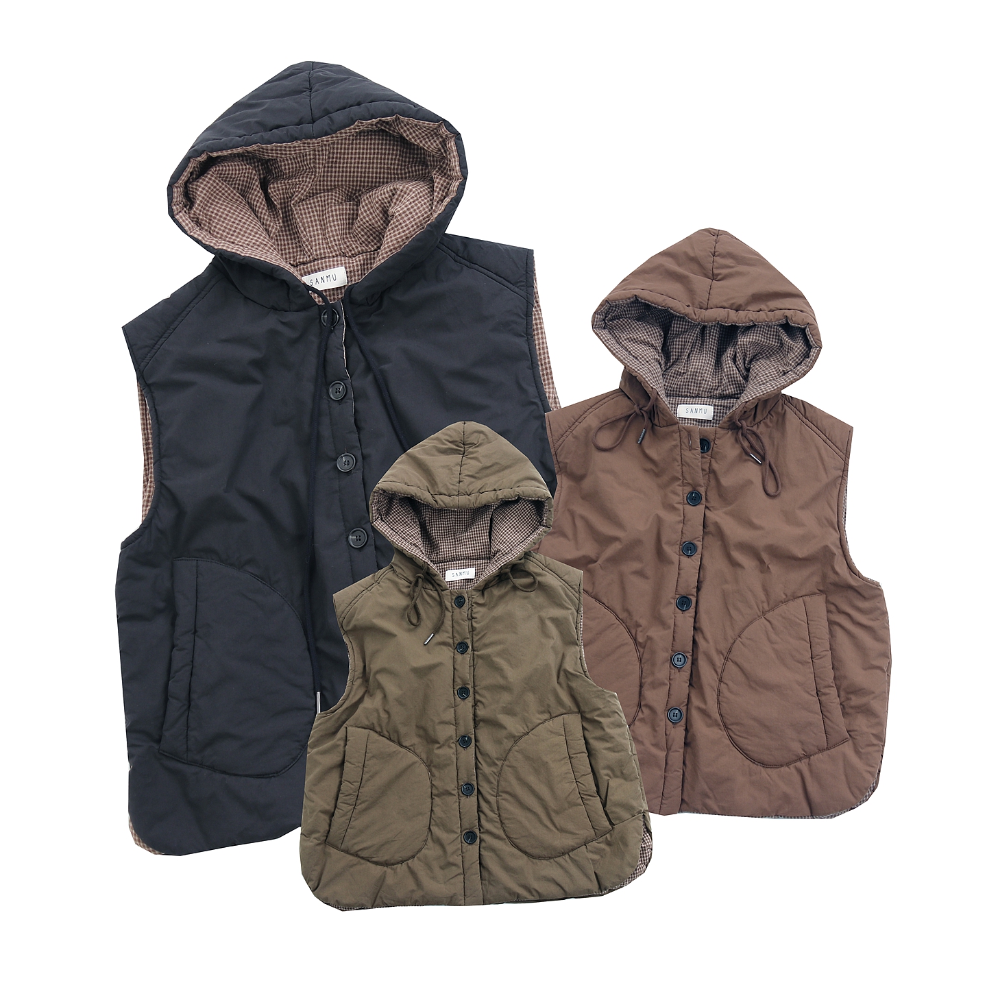 冬季女士新款连帽夹棉可爱插袋保暖减龄棉马甲外套开衫背心百搭