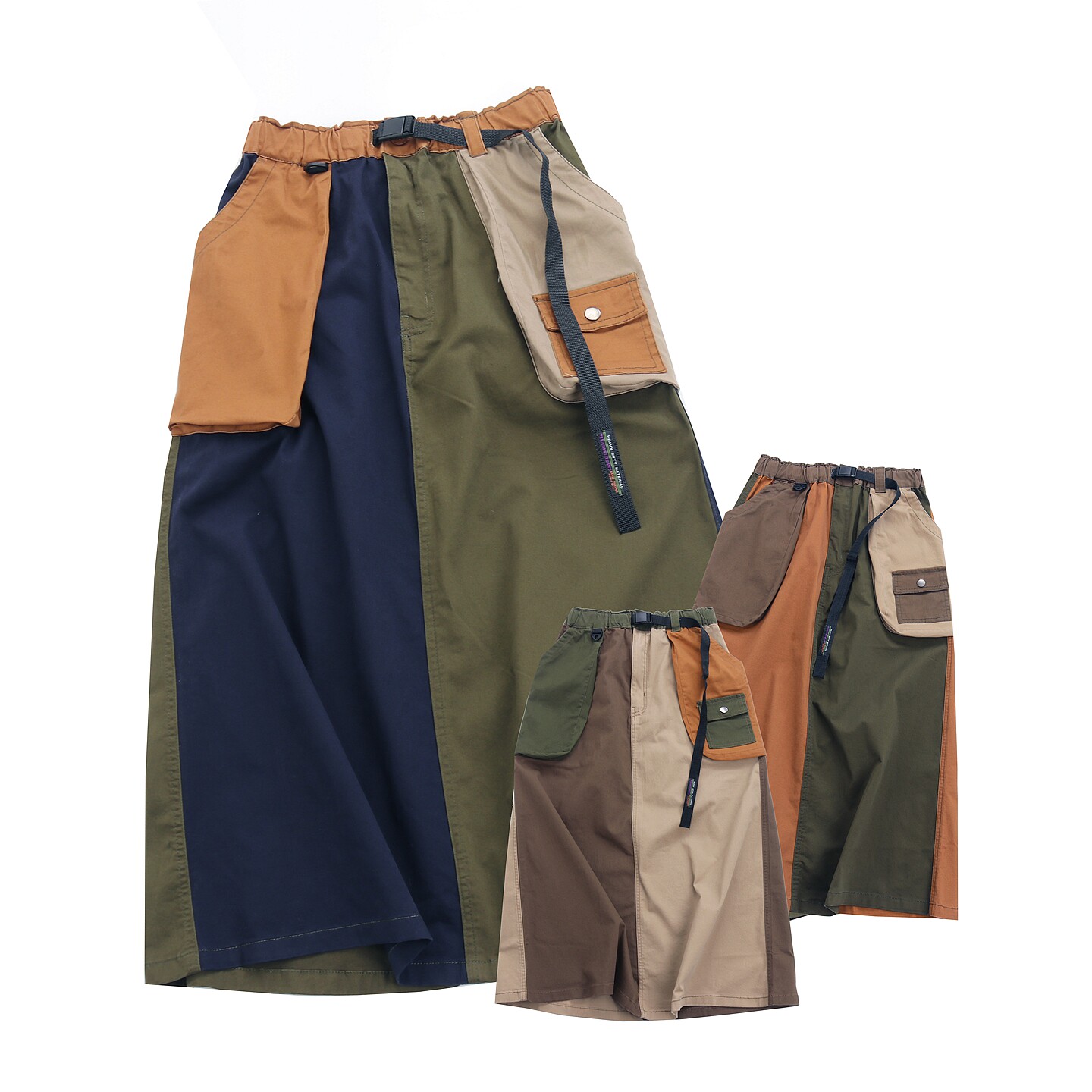 春秋季显瘦设计感女半身裙森系复古撞色拼接山系工装风口袋a字裙