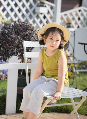 17th second 100%亚麻休闲裤子男女童纯色松紧腰薄款亚麻长裤A类