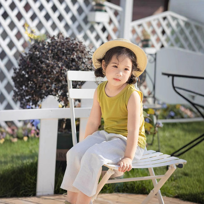 17th second 100%亚麻休闲裤子男女童纯色松紧腰薄款亚麻长裤A类