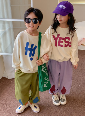 17th second春秋男女童兄妹装韩版圆领字母卫衣儿童长袖宽松上衣