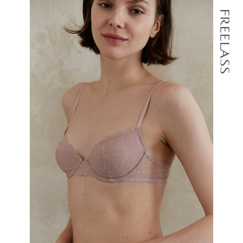 弗利少女法式蕾丝性感内衣女软钢圈 超薄款舒适透气文胸1/2杯胸罩