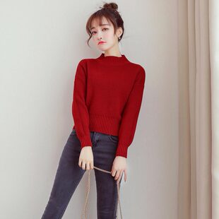 半高领加厚保暖收腰短款毛衣女长袖针织衫2026秋冬羊毛打底衫上衣