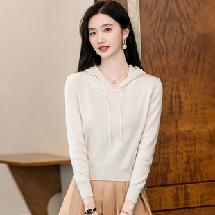 卫衣 打底衫 秋冬洋气连帽毛衣女收腰针织帽衫 2026年小个子高腰薄款
