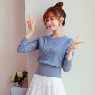 秋冬收腰内搭小款毛衣女长袖羊毛针织打底衫加绒加厚保暖短款上衣